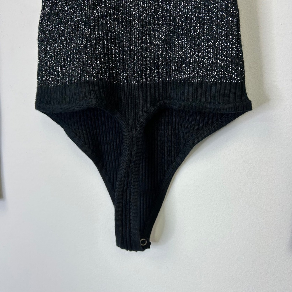Abercrombie Fitch Black Metallic Knit Thong Bodysuit Women's Small - Picture 9 of 9